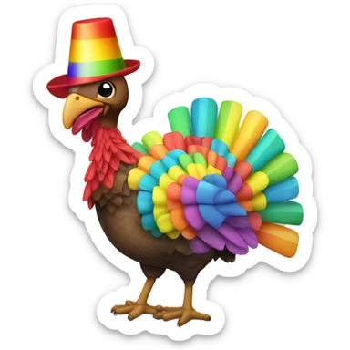 flashing rainbow turkey with party hat sticker