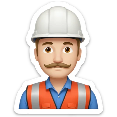 Arquitecto con casco blanco pero con chaleco de color rojo, la persona que tenga un pequeño bigote sticker