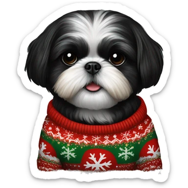 Christmas sweater on ALL BLACK FEMALE SHIH TZU sticker