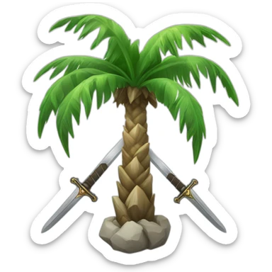 palm tree  white color over it's in the middle with two swords partale to each other move up sticker