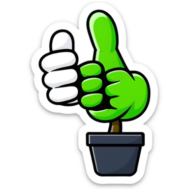 hand with green thumb giving thumbs up, representing gardening skill sticker