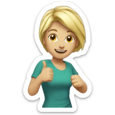 running woman  with short blond hair and her thumbs up sticker