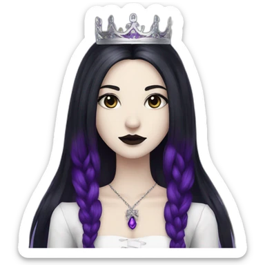 Queen white skin gothic girl long dark black and purple hair sticker