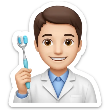 dentist, smiling, holding toothbrush sticker