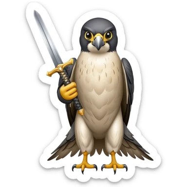 Peregrine falcon holding sword sticker