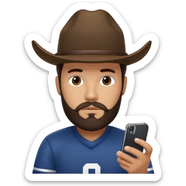 person making sports bet on phone wearing a cowboys football hat and dark hair and beard sticker