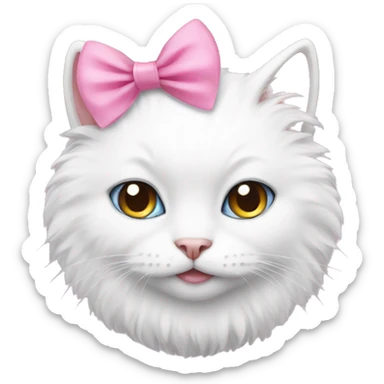 white fluffy cat with pink bow on head sticker