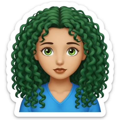 Girl with olive skin, blue/green eyes and dark loose curly long hair sticker
