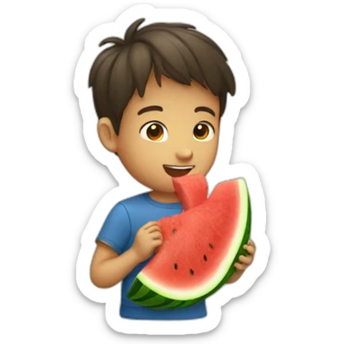 a little boy eating Watermelon sticker
