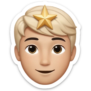 Male Design   Hair - Black textured crop cut with natural flow Face Shape - Oval contour with soft blush gradients Eyes - Left eye : Almond-shaped eye with sparkle highlights | Right eye : Glowing five-point star symbol (✨) Expression - Playful smirk with slight dimple sticker