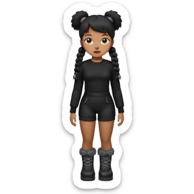 A brown skin thats slim and thick body with black hair into two pigtails and wears all black outfit with gray furry boots  sticker