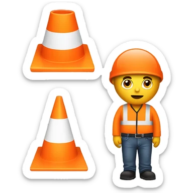 Guy with a traffic orange cone on his head and his eyes sticker
