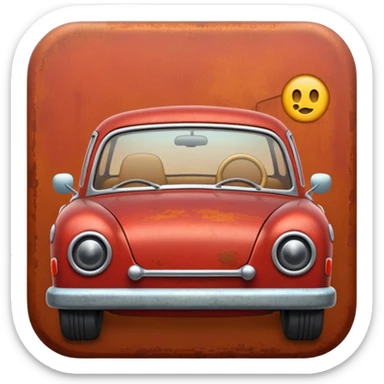 Red rusty car driving towards screen sticker