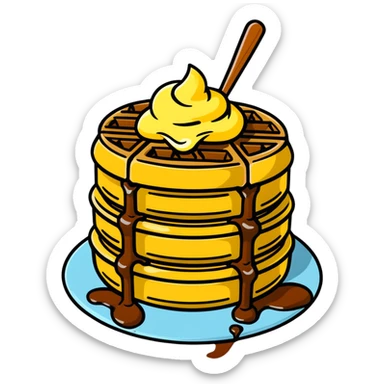 Delicious waffle with syrup dripping and melting butter sticker