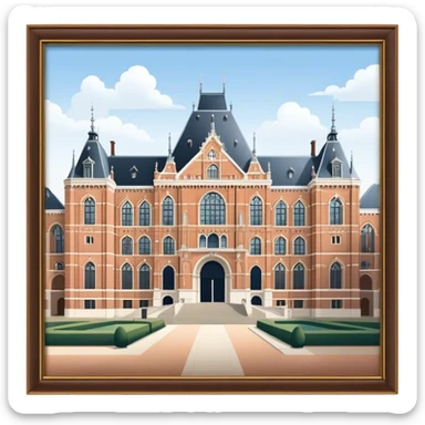 Cinematic Realistic Rijksmuseum Landmark Emoji, depicted with the grand facade of the museum rendered in intricate detail and soft, historical lighting. sticker