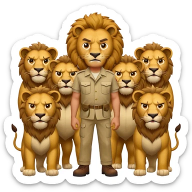 a stand man behind a group of  angry lions sticker