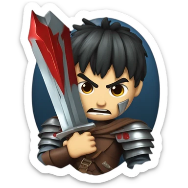 angry berserk guts carrying a huge sword on his shoulder framed on his bust sticker