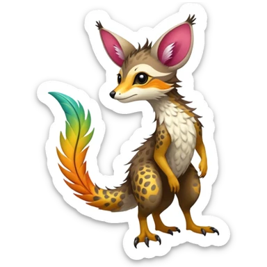 Feral Rare Fantasy vibrant colorful tropical Vernid-Trico-species by LiLaiRa, random markings, tufted tail, tufted ears, full body sticker