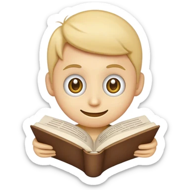 smiley emoji reading book, big eyes sticker