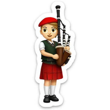 Female Bagpipe player red kilt, white socks, red beret sticker