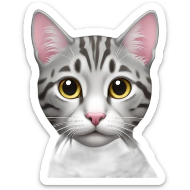 silver tabby low contrast cat with pink nose and white spot sticker