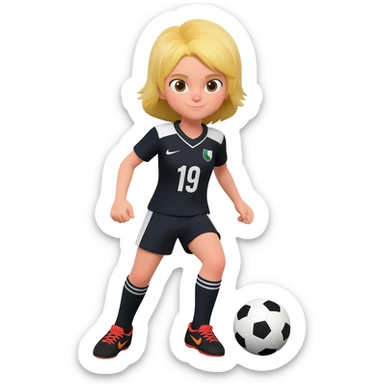a detailed strong blond haired girl who Is playing soccer sticker