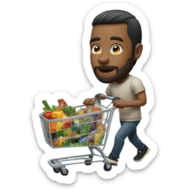 Man with tattoos pushing a shopping cart sticker