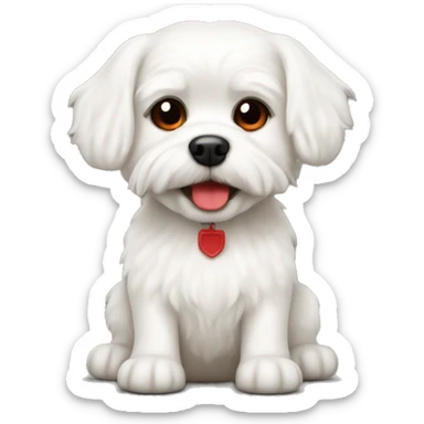white dog (maltese ) with red flake sticker