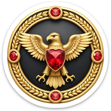 Bicephalous Eagle crest / brosch in a cirkel without background and with red gem sticker