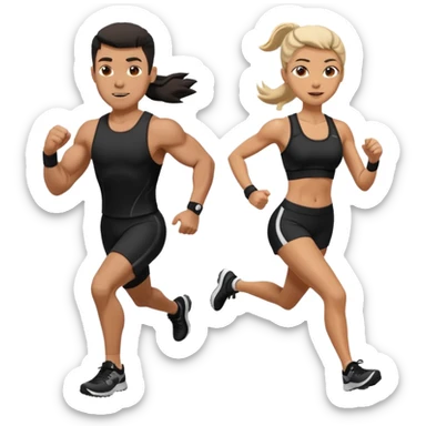 A muscled man and woman running a HYROX race in black fitness gear sticker