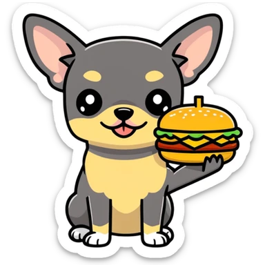 Black Chihuahua with a hamburger  sticker