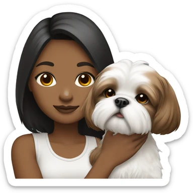 Girl with her Shih Tzu puppy, white, black, and brown in color sticker