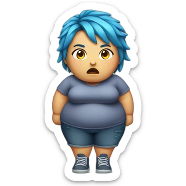 obese girl, bleu hairs, really angry, entire body view sticker