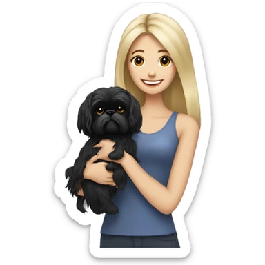 Happy, Long haired Blonde woman holding black shih tzu dog  sticker