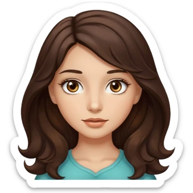 girl with wavy long dark brown hair, brown eyes, light to medium complexion, long lashes, almond shaped eyes sticker