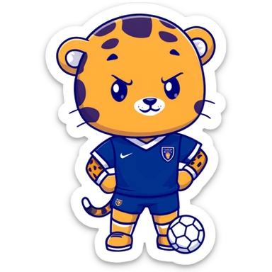 leopard wearing a navy soccer uniform sticker