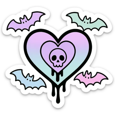 pastel goth heart with pastel bats ,remove background sticker