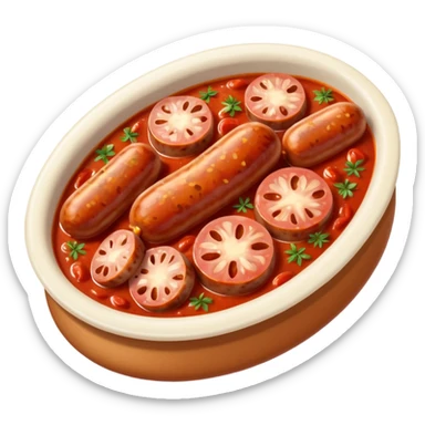 emoji of Rougail saucisse meal. Typical Reunion island meal. Sliced sausage in tomato sauce with thym  sticker