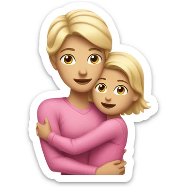 Blonde Mother wearing pink, hugging Son with dark hair  sticker