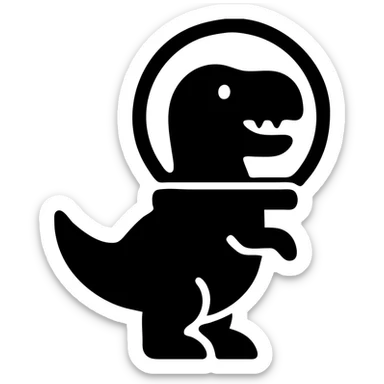 solid black icon of a t-rex astronaut with helmet sticker