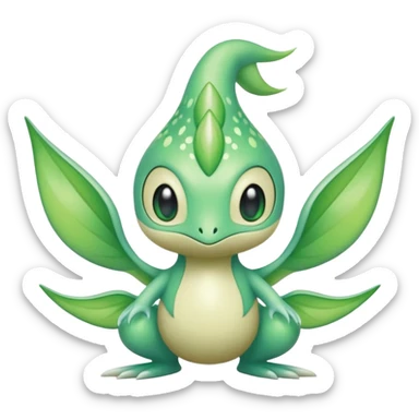 Sparkly White And Green Natural Flowery Colorful Grovyle-Swadloon-Celebi-Fakémon-hybrid-creature (full body)  sticker