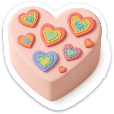heart-shaped fondant cake with rainbow hearts sticker
