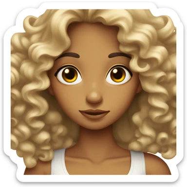 tan angel girl with long black curls, pretty  sticker