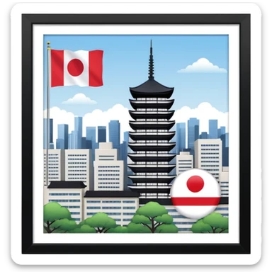 Tokyo hotel with Japan flag in a city  sticker