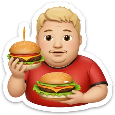fat guy holding burger sticker