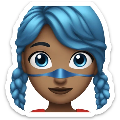 Girl with blue hair , blue eyes , red mask , and red costume  sticker
