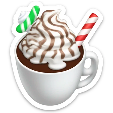 Hot cocoa with whip cream  with a peppermint stick  sticker
