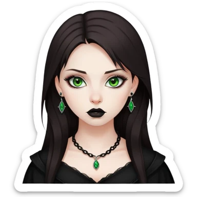 Girl, dark brown hair, green eyes, russian, piercing under the lip, viperr goth girl sticker