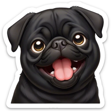 Cinematic Cute Yawning Black Pug Portrait Emoji, Head tilted slightly with a dramatic, wide-open yawn, showcasing a smooth black coat with a velvety texture, floppy ears slightly drooping, round dark eyes barely open in drowsy contentment, Simplified yet irresistibly adorable features, highly detailed, glowing with a soft, cozy glow, high shine, relaxed yet expressive, stylized with a touch of whimsy, bright and endearing, soft glowing outline, capturing the essence of a sleepy yet affectionate companion, so drowsy it feels like it could stretch out of the screen and curl up for a nap! sticker