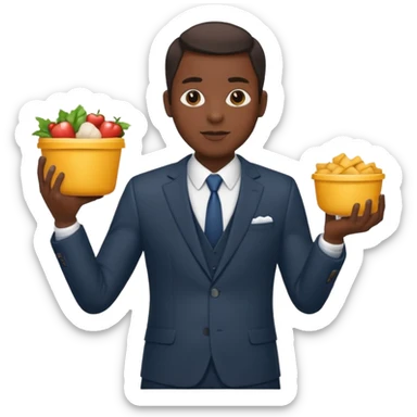 black man with suit holding food container sticker